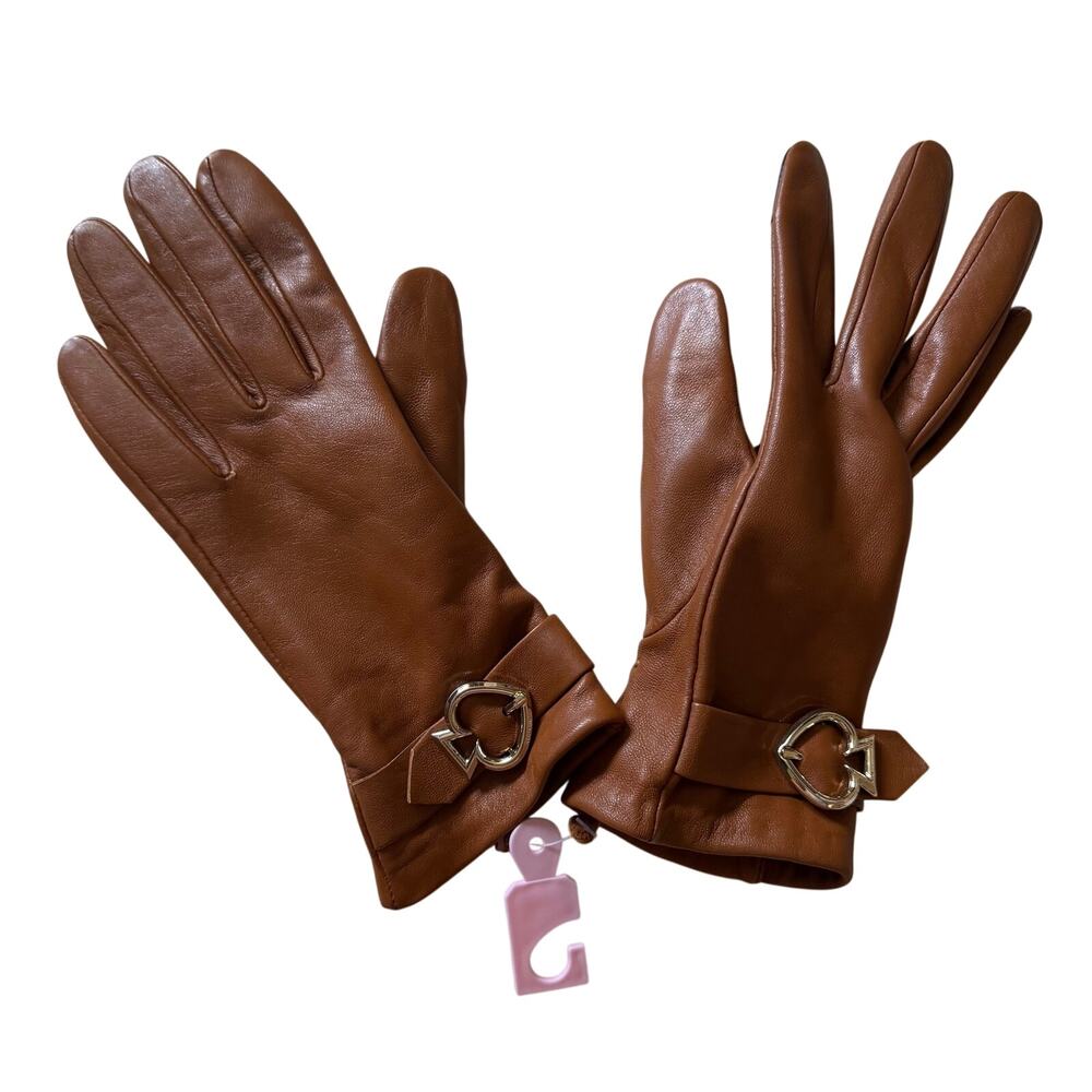NWOT Kate Spade Brown 100% Lamb Leather Gloves Sz S